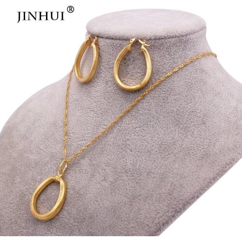Dubai trendy fashion 18K Gold filled wedding bridal gifts African jewelry sets necklace pendant earrings jewellery set for women