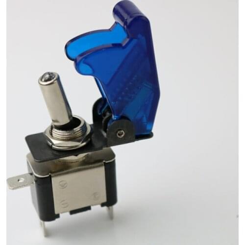 Illuminated blue LED Toggle Switch With Missile Style Flick Cover 12V Car Dash