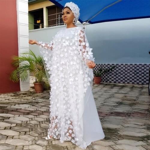 HIJABMUSS African Womens Dress Three-dimensional Embroidery Plus Size Elastic Long Skirt Lady Style Robe Without Headscarf