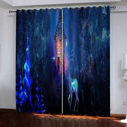 Custom blue curtains blackout curtains Thick shading soundproof windproof curtain