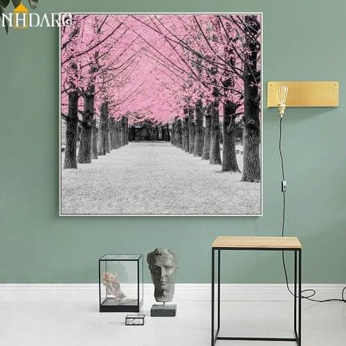 Pink Trees Path Scenery Modern Decoration Posters and Prints Canvas Painting Art Wall Pictures for Living Room Nordic Home Decor