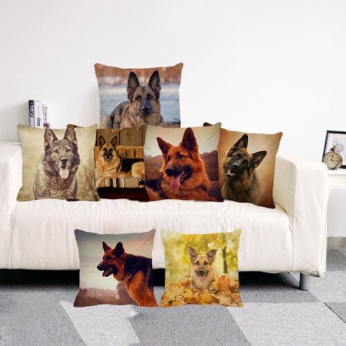 XUNYU Cute German Shepherd Cushion Cover Childrens Home Bedroom Decoration Pillowcase Linen Cushion Cover 45x45 Cm A0096