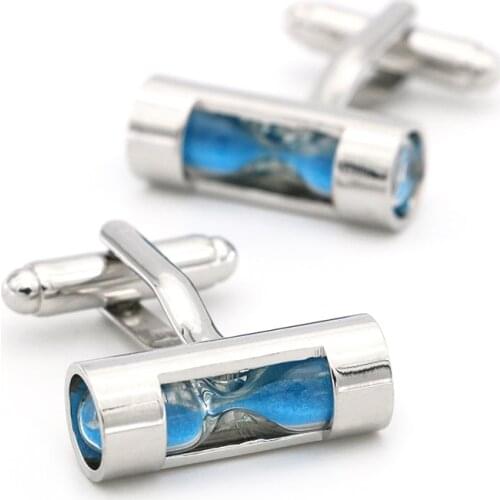 Mens Hourglass Cuff Links Copper Material Blue Color