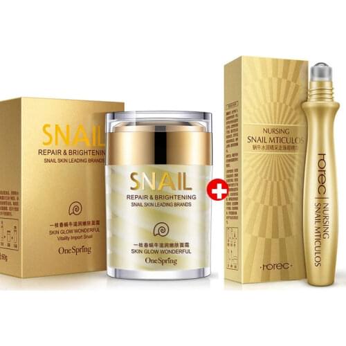 Snail Collagen Face Cream Eye Essence Set Anti Aging Reduce Fine Lines Facial Cream Ball Massage Eye Serum Lighten Firming Skin