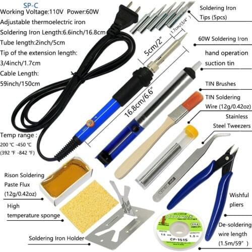AideTek 15in1 60W Soldering Iron Kit Welding Tool Desoldering Pump SPD0