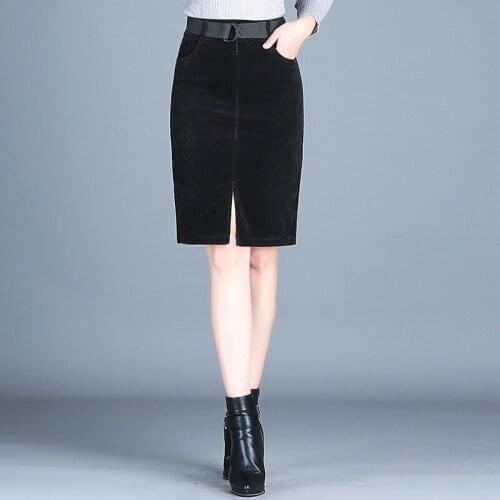 2020 New Women High Waist Corduroy Skirts Office Lady Knee-Length Straight Skirt Female Fashion Sexy Slim Autumn Winter Clothing