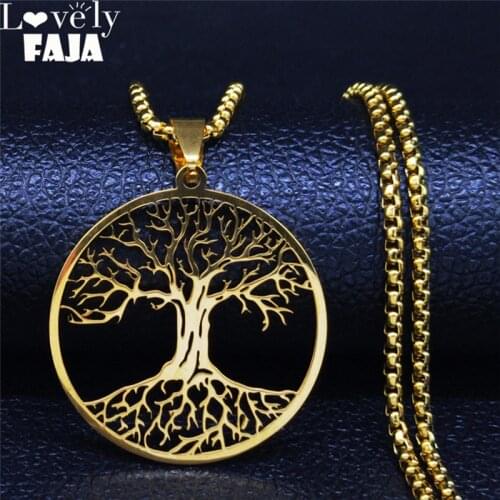 2021 New Tree of Life Stainless Steel Long Necklaces for Women Gold Color Long Necklace Jewelry collares largos N20297