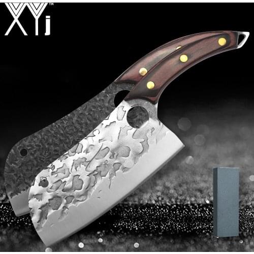 XYj 7'' INCH Cleaver Butcher Knife High Carbon Chinese Slicer Sharp Durable Blade Chopping Knife Sharpening Stone System