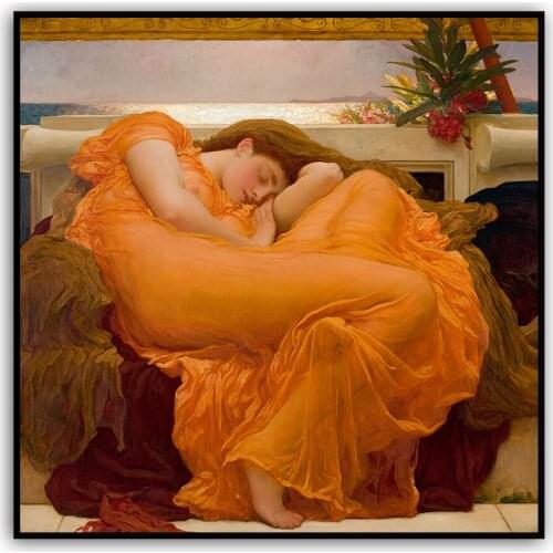 Flaming June Frederic Leighton Fine Art Canvas Print Oil Painting Copy Vintage Poster Wall Art Antique Portrait Nymph Naiad