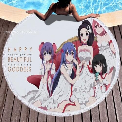 The World God Only Knows Beach Bath Towel Happy Beautiful Goddess Round Sea Blanket Cartoon Anime Seaside Yoga Carpet Picnic Mat
