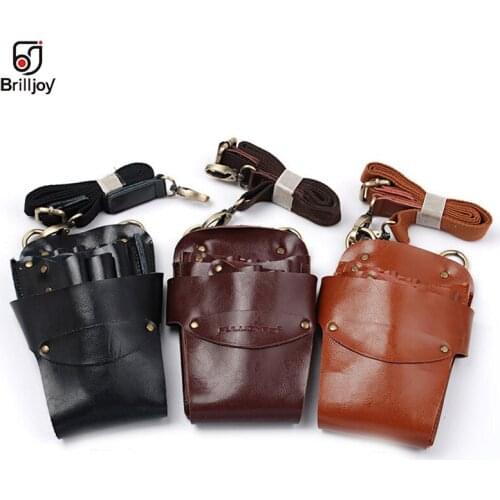 Professional Kit Barber Genuine leather Hair Scissor Bag Rivet Hairdressing Holster Pouch Holder Case with Waist Shoulder Belt