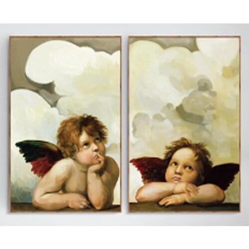 Modern Portrait Cherub Canvas Painting Lovely Angel Posters and Print Wall Art Picture for Living Room Home Decoration Frameless