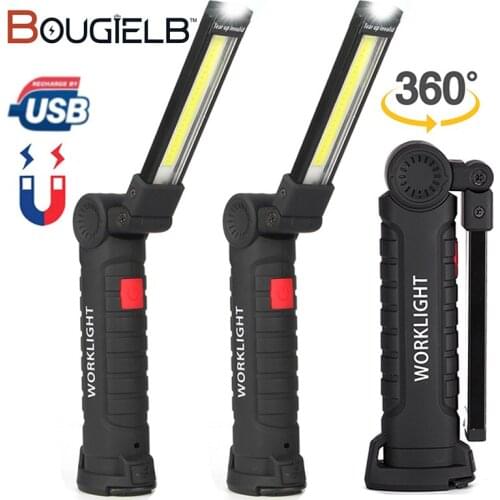 LED COB Work Light Ultra Bright flashlight USB Rechargeable Magnetic Hook Folding torch lamp waterproof Camping Car Repair