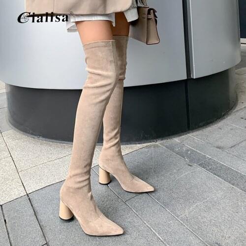 Kanseet Over Knee Women Boots Pointed Toe Autumn High Heels Fashion Khaki Sexy Over Knee WomensBoot