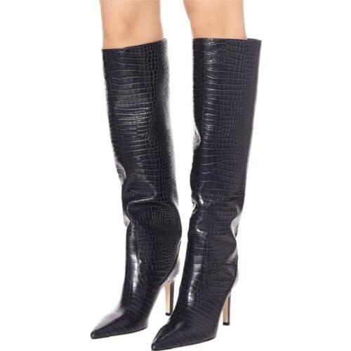 2021 Fashion Woman Knee High Boots Female Spring Autumn Winter Thin High Heel Boots Slip On Pointed Toe