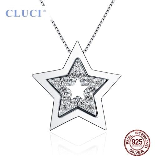 CLUCI Real 925 Sterling Silver Double Star Shaped Pendant for Women Necklace Jewelry Making Zircon Charms Only Pendant DP001SB
