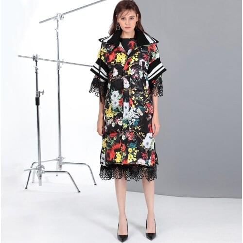 And American new white feather eiderdown printing down jacket, female long cap and jog sleeve sleeve, a substitute