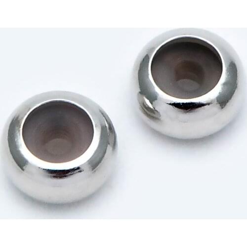 10pcs Rondelle Rubber Stopper Beads 4.6mm, Rhodium Plated Brass, Silver Tone Rondelle Charm Holder Connector (GB-1941)