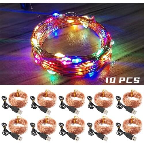 10Packs LED String Lights 2M 5M 10M 20M USB Copper Wire Garland Fairy Lights Christmas Decoration Wram White/White Four Colors
