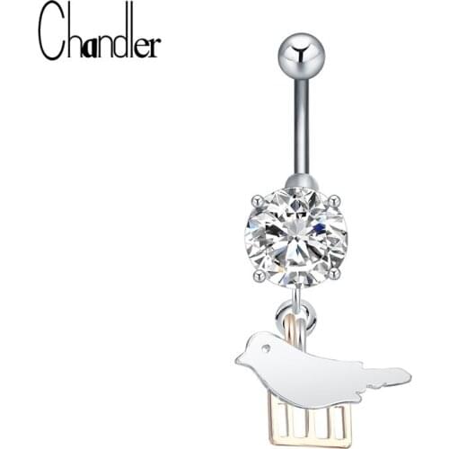 2017 Sexy Bird Dangle Navel Belly Button Bar Ring Body Piercing AAA Cubic Zircon Jewelry Women Body Chains Plug 10 pcs Wholesale