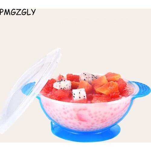 3Pcs Safety Baby Feeding Dishes Bowl with Suction Cup Assist Temperature Bright Color Babies Sensing Spoon Feeding