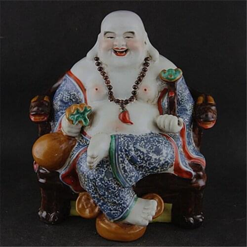 Antique Chinease QingDynasty porcelain statue,Blue&white buddha sculpture#7,Handicrafts,best collection&adornment, Free shipping
