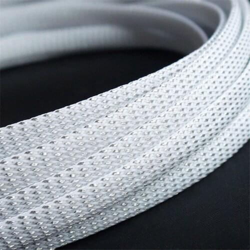 White & Silver - High quality 10mm Braided PET Expandable Sleeving High Density Sheathing Plaited Cable Sleeves 1M
