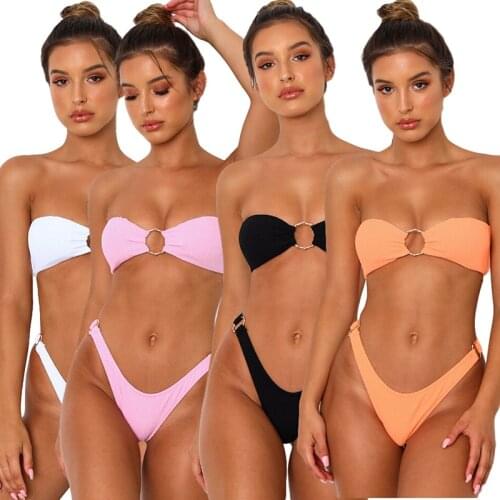 Off-the-shoulder bikini sexy womens swimsuit summer solid color low-waist womens bikini Brazil summer beachwear swimsuit