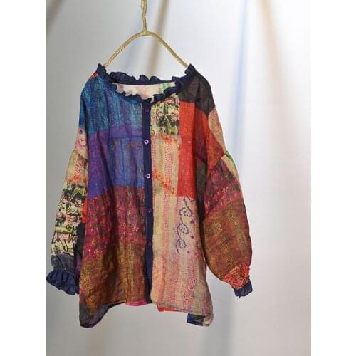 Women Ramie Patchwork Loose Shirts Ladies Ramie Blouse Tops Female 2020 Ramie Summer Thin Shirt