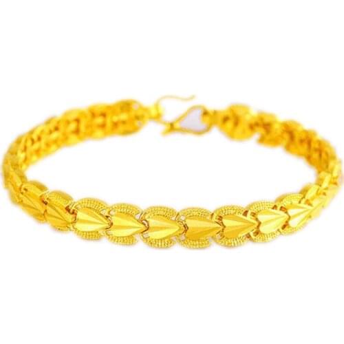 Womens Bracelet Wrist Chain Gold Filled Vintage Heart Chain Link Womens Accessories 17cm Long snap jewelry