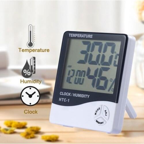 LCD Digital Temperature Humidity Meter For HTC-1 For HTC-2 Indoor Outdoor hygrometer thermometer Weather Station with Clock