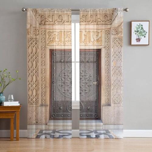 Door Bronze Pattern Curtains For Living Room Luxury Baby Bedroom Tulle Curtains Kitchen Study Room Modern Style Sheer Curtains