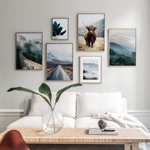 Mountain Fog Cow Wall Poster | Scandinavian Poster, Wall Art Canvas, Printed Landscape Painting, Nordic Home Decor, Pictures