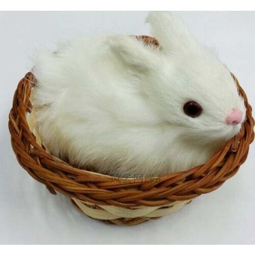 Simulation cute white rabbit 10x7cm model polyethylene&furs rabbit with basket model home decoration props ,model gift d567