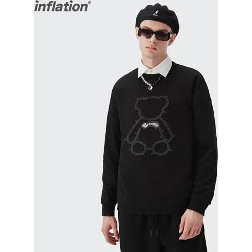 INFLATION Mens Crewneck Sweatshirts 2021 Trendy Black Oversized Sweatshirts For Men Streetwear Hip Hop Pullovers 4034W201