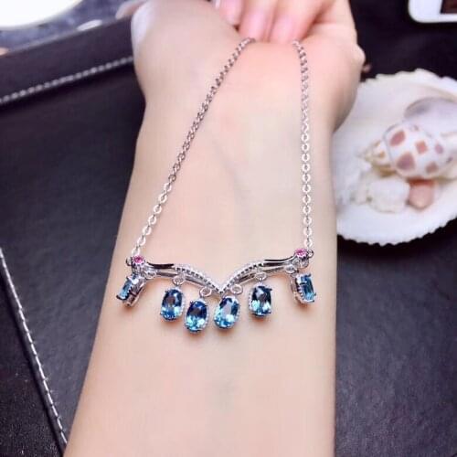 Exquisite necklace blue topaz clavicle necklace 925 sterling silver women necklace natural topaz gem good blue color girl gift