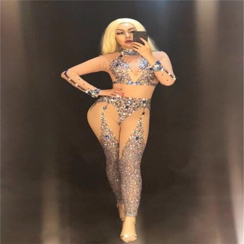 K94 Sexy Rhinestone female bodysuit singer outfit catwalk stage costumes performance wears dress dj jumpsuit pole dance costumes