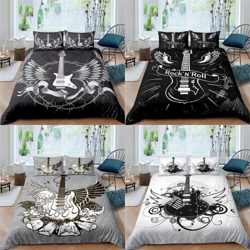 3d Bedding Set Music Note Guitar Print For Adults Comforter Cover 2/3pc Duvet Cover Pillowcase Home Textile Queen and King Size