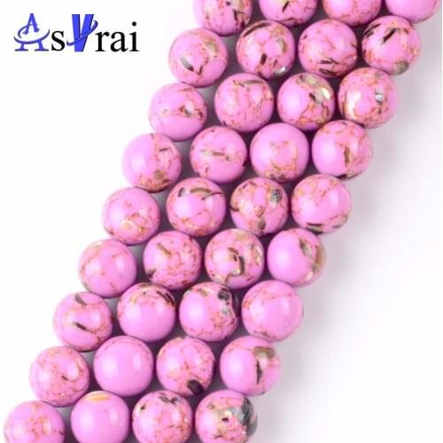 4 6 8 10 12mm Fuchsia Shell Howlite Round Beads Accessories Natural Stone Turquoises Spacer Beads diy Bracelets Accessories 15"