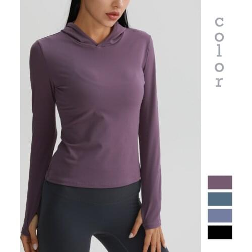 Moonglade Gym Leggings Yoga Tops Sports Long-Sleeve Fitness Clothes Autumn Winter Women New Hooded Slim Solid Coolor