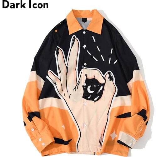 Dark Icon Funny Prined Shirt Men Streetwear Mens Shirts Long Sleeve Man Blouse