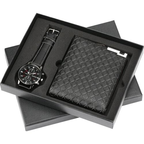 Mens Watches Top Brand Luxury Minimalist Quartz Wrist Watch Card Holder Wallet Watches Men for Dad Husband Gift Set Watch Box