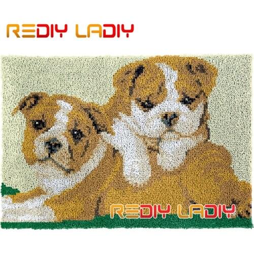 Latch Hook Rug Kits Two Bulldogs Plush Wall Hangings DIY Carpet Rug Chunky Yarn Arts Cushion Crocheted Floor Mat Hobby & Crafts