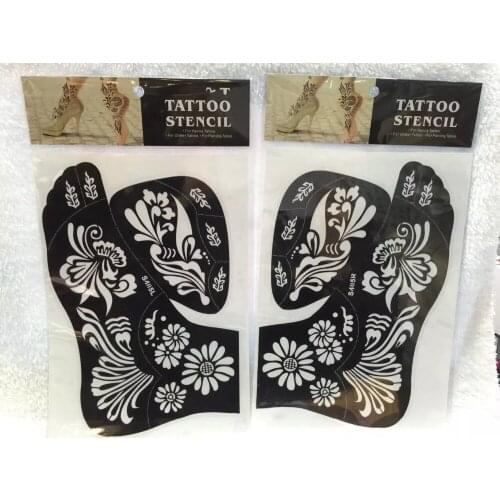 2016 new 2pcs Henna Flower Reuse Tattoo StencilTemporary Henna Tatoo Paste Template Foot Painting Art For Both Foot