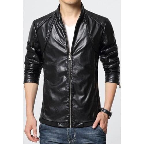 MRMT 2021 Brand New Spring and Autumn Mens Jackets Washed PU Leather Jacket Collar for Male Casual Leather Jacket Coat