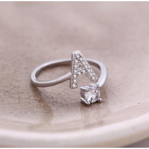 New Design Letter A-Z Openable Adjustment Rings Simple Wild Crystal Inlay Gem Circle Ring Women Wedding Jewelry Anniversary Gift