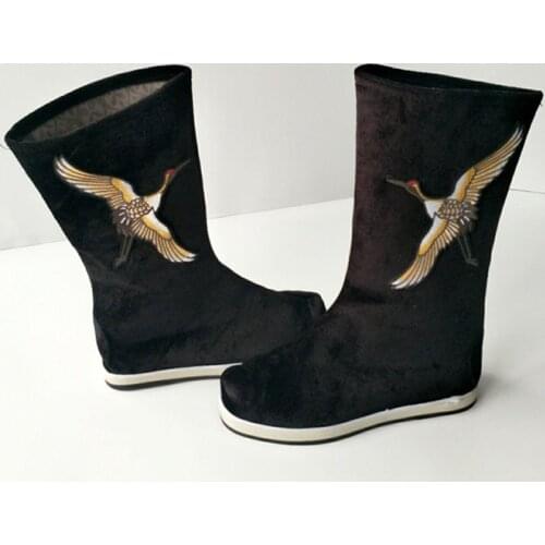New black long boots vintage boots cloth high boots chinese ancient dynasty shoes opera shoes