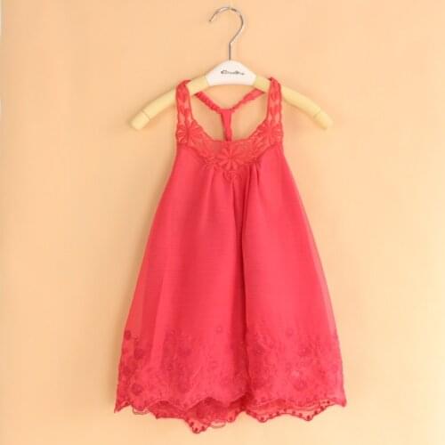 New Christmas Party Dresses Baby Girls Daily Party Red Dresses Kids Flower-embroidery Lace Dresses Girls Suspender Dress