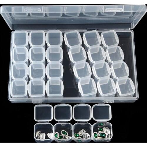 New 28 Compartment Empty Plastic Storage Case Box For Nail Art Glitter Rhinestone Decorations Store Jewelry Nail Art Accessory