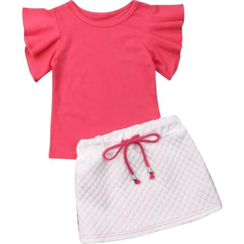 Toddler Kid Baby Girl Clothes Rose Red T-shirt Solid Tops Skirt Dress Clothes Summer Outfits